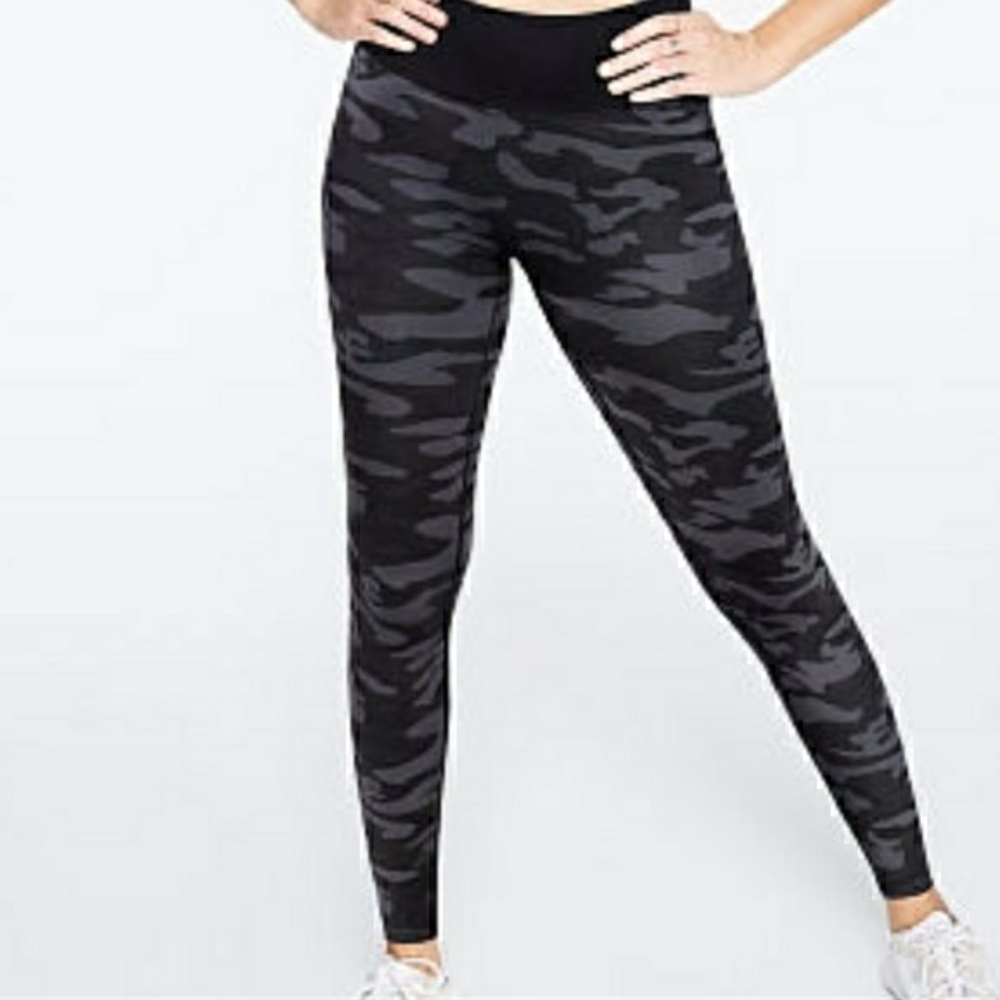 Victoria Secret PINK SEAMLESS CAMO TIGHT Leggings Black/Gray Camo Size Medium